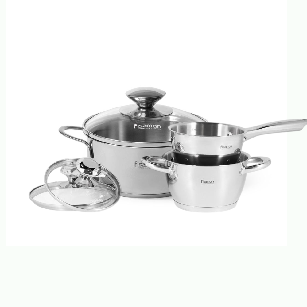 Cookware Set 6pcs Stainless Steel Bundle - Glass Lids - FALCON Series - Fissman Australia